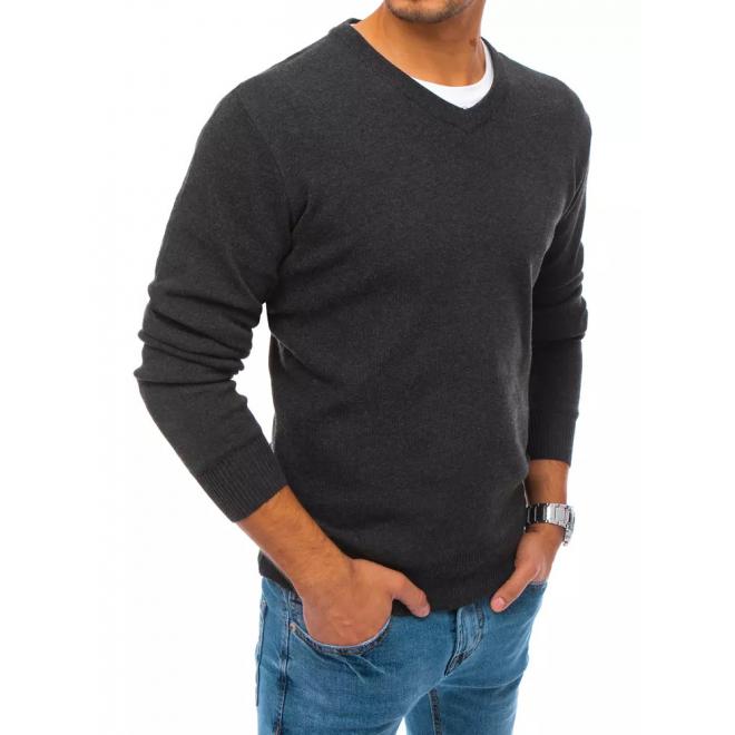Tmavě šedý módní svetr s véčkovým výstřihem pro pány