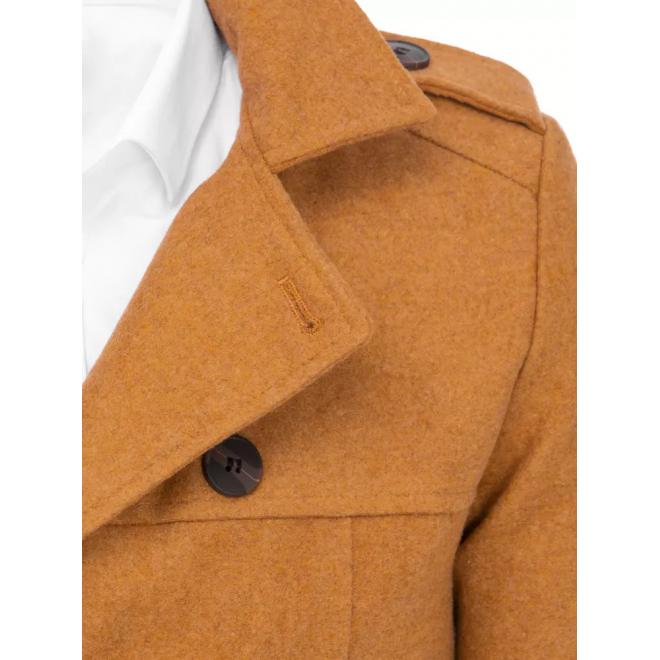 Pánský dvouřadý kabát s páskem v hnědé barvě