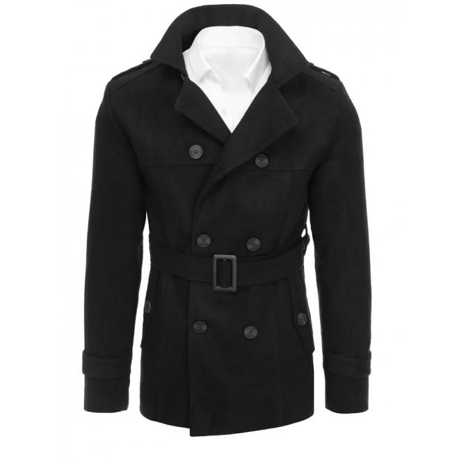 Dvouřadý pánský kabát černé barvy s páskem