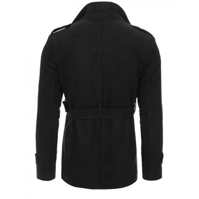 Dvouřadý pánský kabát černé barvy s páskem
