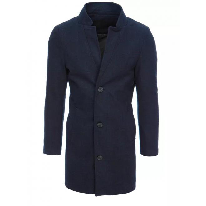 Dlouhý pánský jednořadý kabát tmavě modré barvy