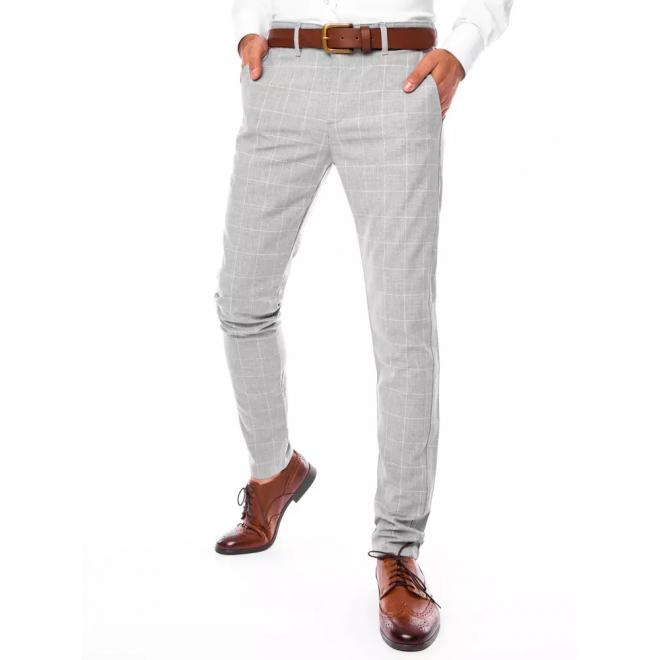 Elegantní pánské kostkované kalhoty světle šedé barvy