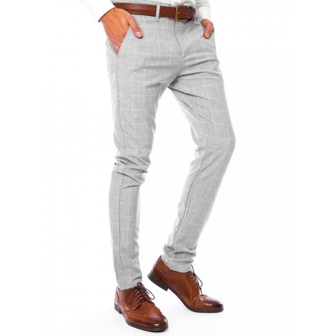 Elegantní pánské kostkované kalhoty světle šedé barvy