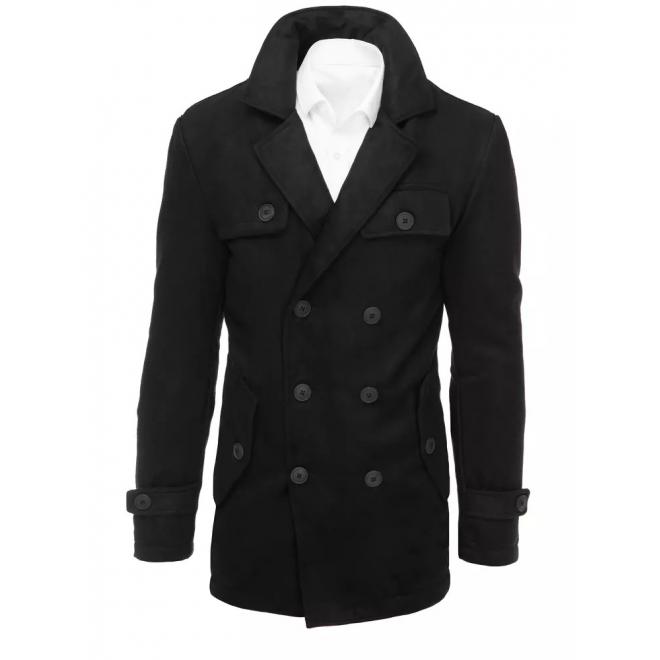 Pánský dvouřadý kabát s kapsou na hrudi v černé barvě