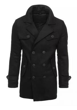 Dvouřadý pánský kabát černé barvy s kapsou na hrudi