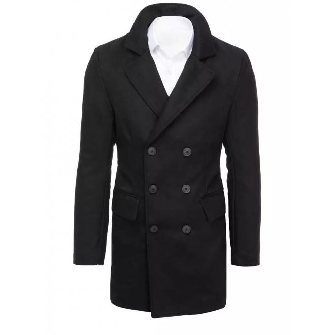 Pánský delší dvouřadý kabát s ozdobnými knoflíky v černé barvě