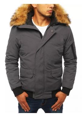 Pánská zimní bunda s kapucí v tmavě šedé barvě