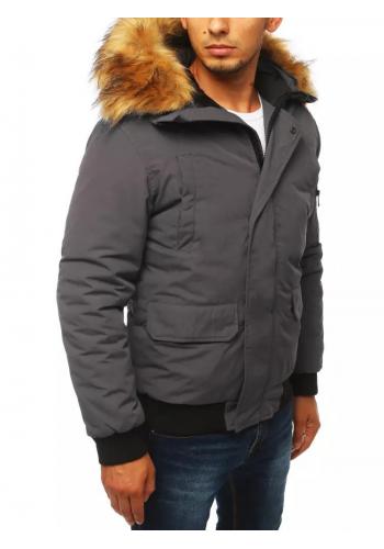 Pánská zimní bunda s kapucí v tmavě šedé barvě
