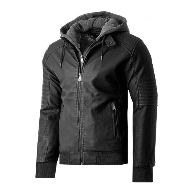 Pánská zimní kožená bunda s kožešinovou podšívkou v černé barvě