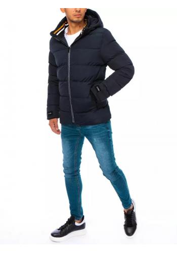 Pánská prošívaná bunda na zimu v tmavě modré barvě