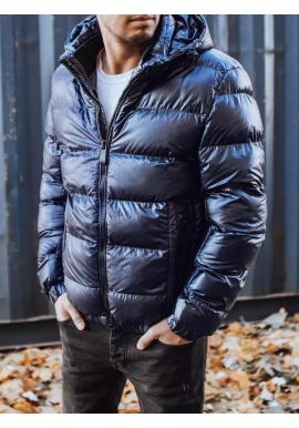 Pánská zimní bunda s odepínací kapucí v tmavě modré barvě