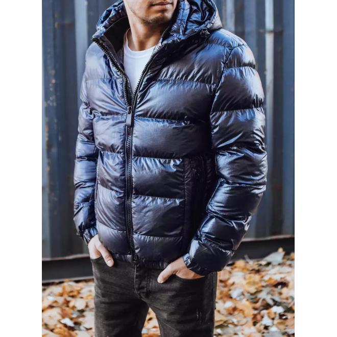 Pánská zimní bunda s odepínací kapucí v tmavě modré barvě