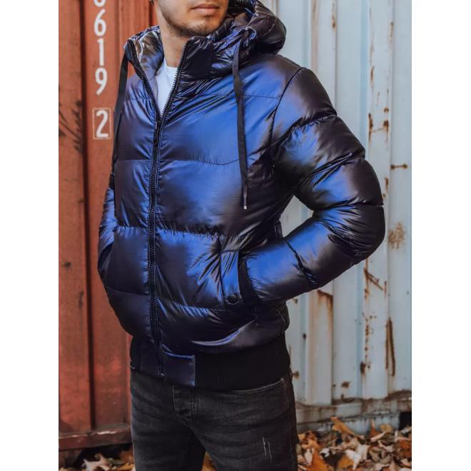 Prošívaná pánská bunda tmavě modré barvy na zimu
