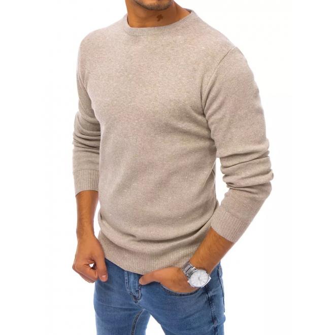 Klasický pánský svetr béžové barvy s kulatým výstřihem