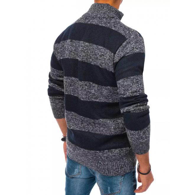 Pánský zapínaný svetr s pruhy v tmavě šedé barvě