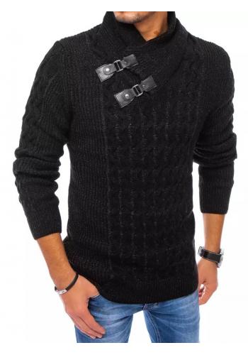 Hrubý pánský vlněný svetr černé barvy se šálovým límcem