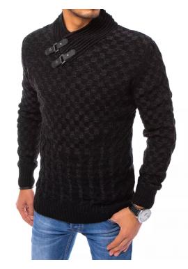 Černý hrubý svetr se šálovým límcem pro pány
