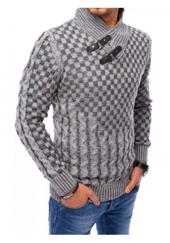 Pánský hrubý svetr se šálovým límcem v tmavě šedé barvě