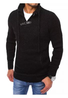 Vlněný pánský svetr černé barvy se šálovým límcem