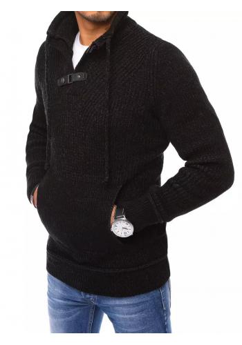 Vlněný pánský svetr černé barvy se šálovým límcem
