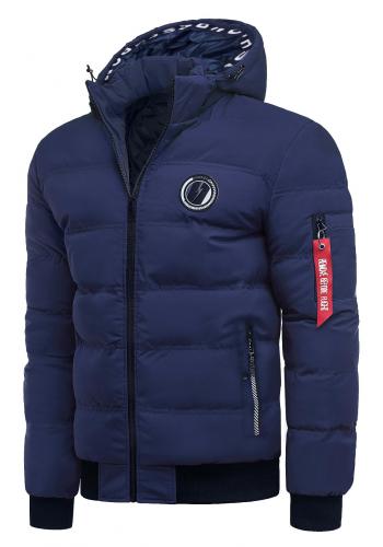 Pánská prošívaná bunda na zimu v tmavě modré barvě