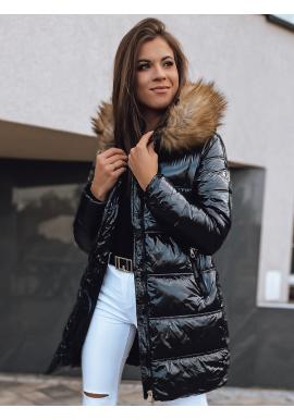 Lesklá dámská prošívaná bunda černé barvy na zimu