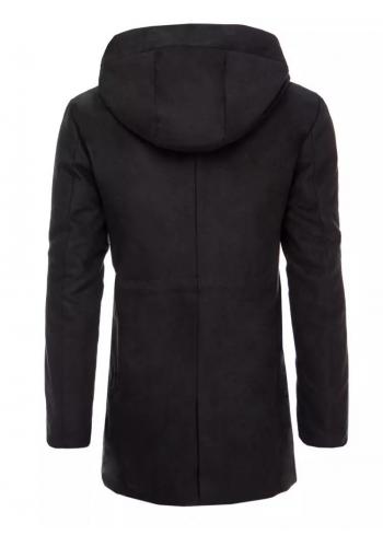 Dlouhý pánský kabát černé barvy s kapucí