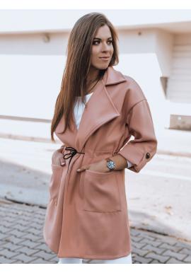 Broskvový módní kabát s velkým límcem pro dámy