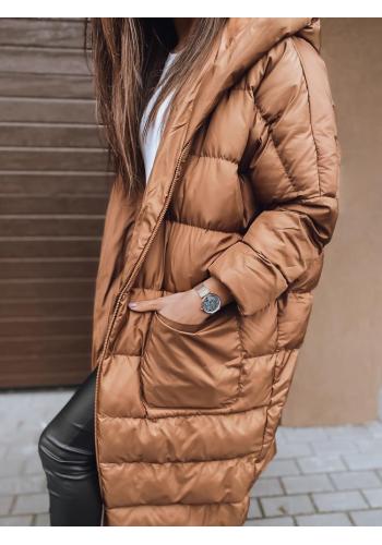 Dámská zimní oversize bunda s prošíváním v cihlové barvě