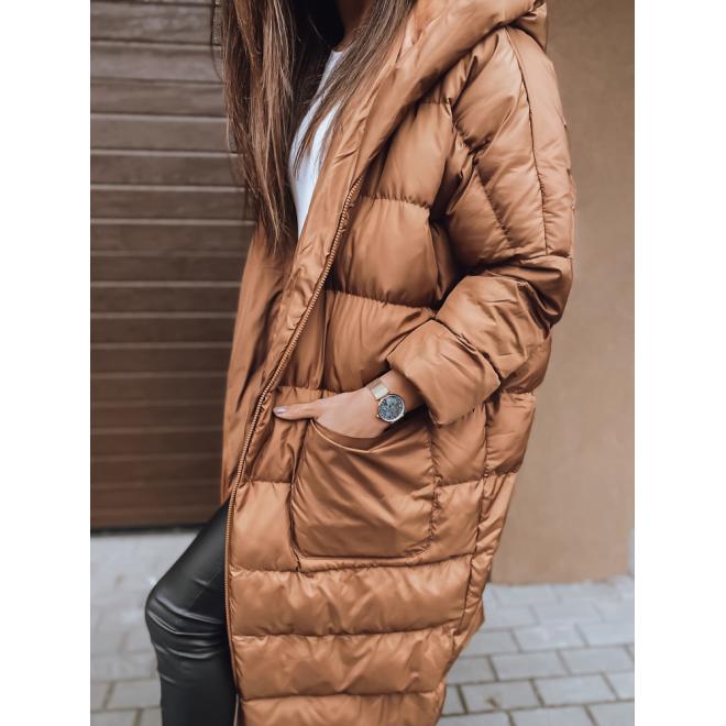 Dámská zimní oversize bunda s prošíváním v cihlové barvě