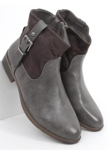 Módní dámské boty šedé barvy s přezkou