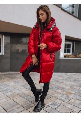 Zimní dámská oversize bunda červené barvy s potiskem