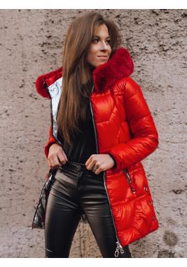 Prošívaná dámská bunda červené barvy na zimu