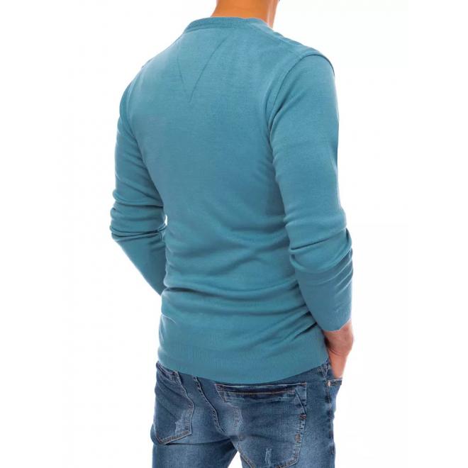 Světle modrý klasický svetr s véčkovým výstřihem pro pány