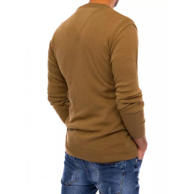 Pánský klasický svetr s véčkovým výstřihem v hnědé barvě