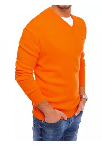 Klasický pánský svetr oranžové barvy s véčkovým výstřihem