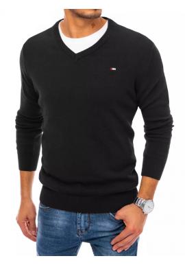 Černý jednobarevný svetr s véčkovým výstřihem pro pány