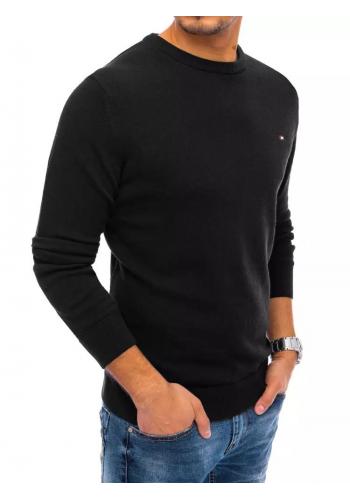Jednobarevný pánský svetr černé barvy s kulatým výstřihem