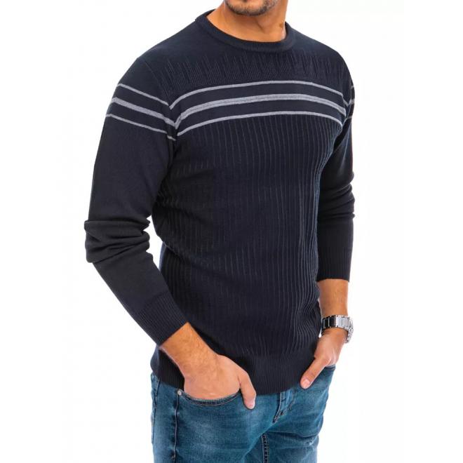 Tmavě modrý módní svetr s pruhy pro pány
