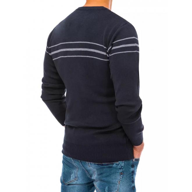 Tmavě modrý módní svetr s pruhy pro pány