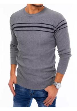 Pánský módní svetr s pruhy v šedé barvě