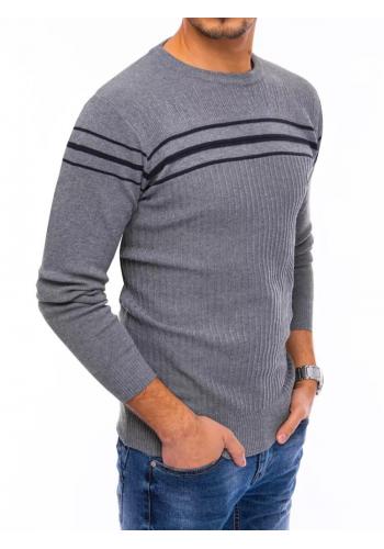Pánský módní svetr s pruhy v šedé barvě