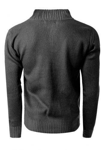 Pánský teplý svetr s knoflíkovým výstřihem v tmavě šedé barvě
