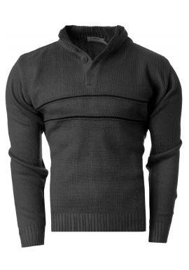 Pánský teplý svetr s knoflíkovým výstřihem v tmavě šedé barvě
