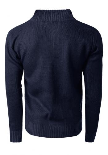 Tmavě modrý teplý svetr s knoflíkovým výstřihem pro pány