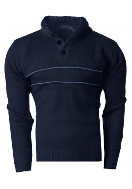 Tmavě modrý teplý svetr s knoflíkovým výstřihem pro pány