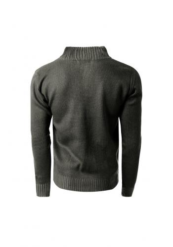 Teplý pánský svetr khaki barvy s knoflíkovým výstřihem