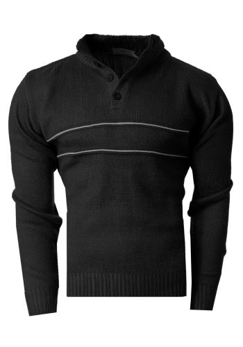 Černý teplý svetr s knoflíkovým výstřihem pro pány