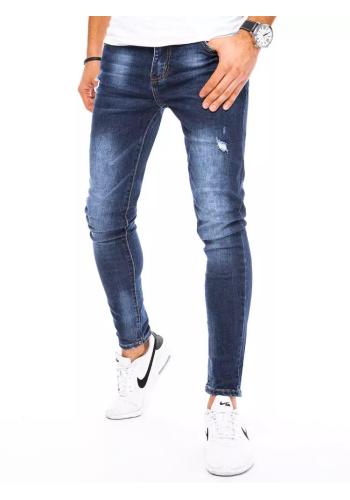 Pánské zúžené džíny s dírami v tmavě modré barvě