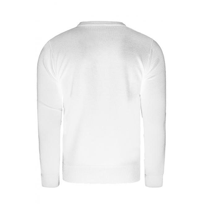 Pánský jednobarevný svetr s véčkovým výstřihem v bílé barvě